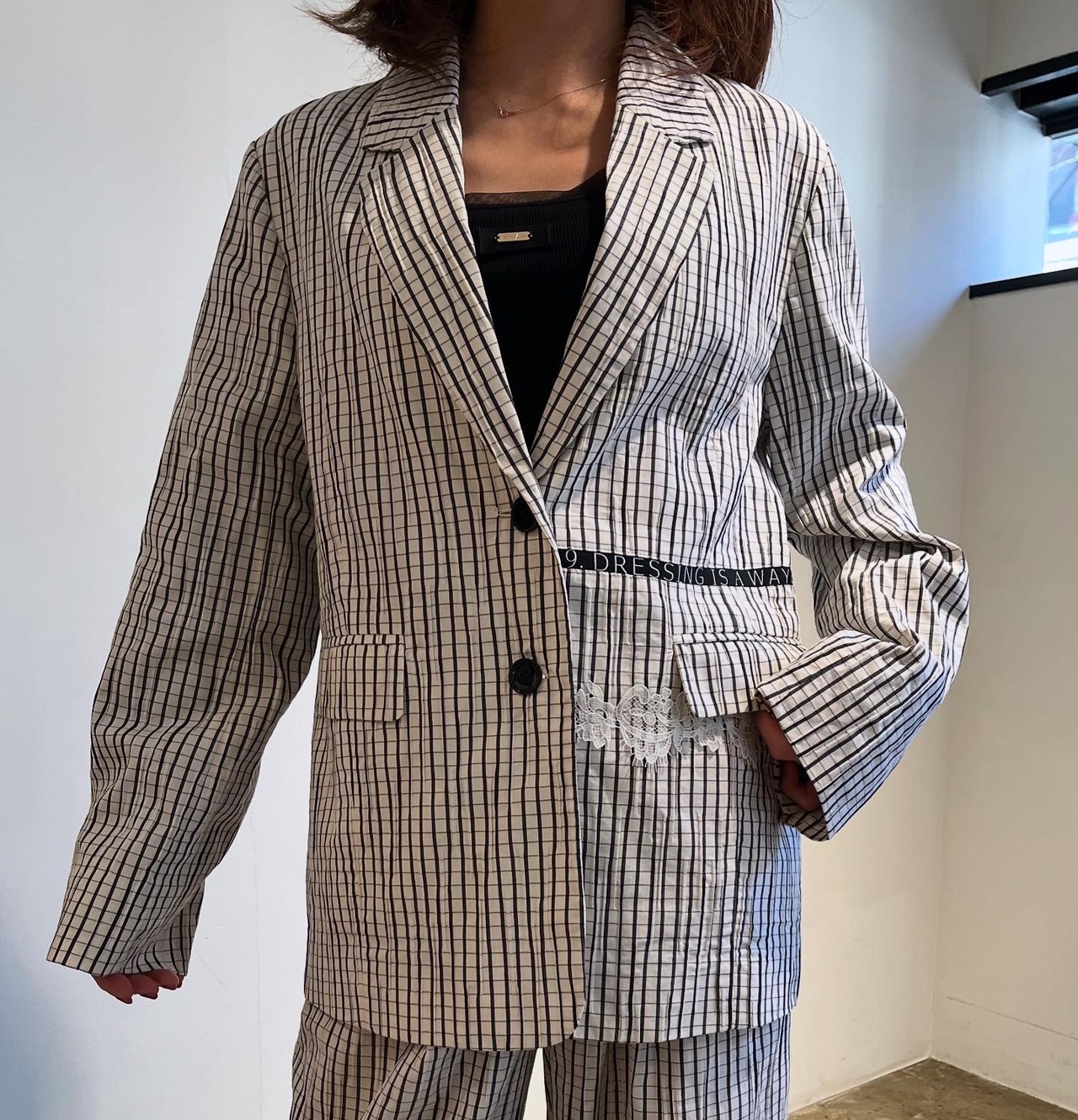 エイミーロウ  Eimee Law ﾃｰﾌﾟ&ﾚｰｽｷﾞﾝｶﾞﾑﾁｪｯｸﾃｰﾗｰﾄﾞｼﾞｬｹｯﾄ