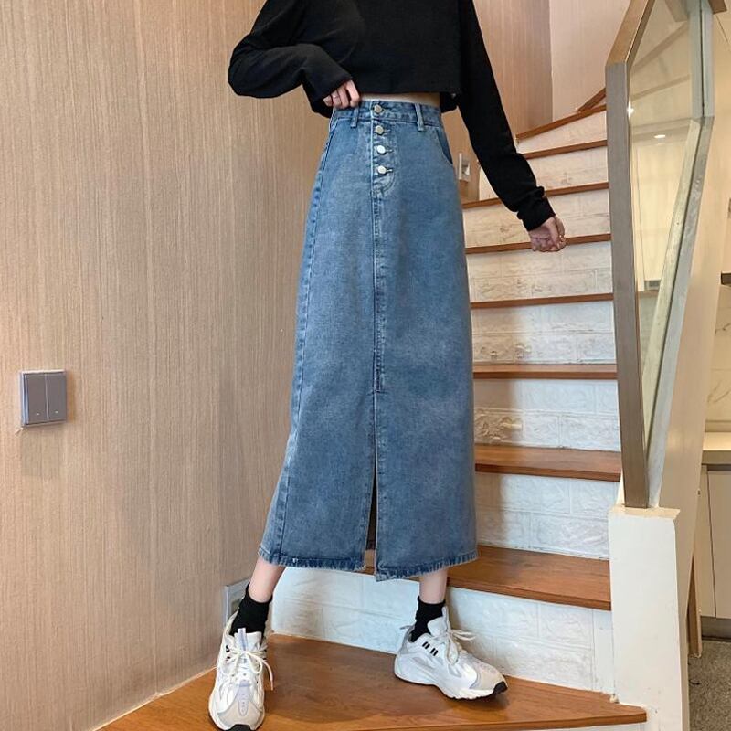 スタンダードハイウェストウェスト薄手スカート スプリングブルーAライン レトロ 春物 スーパーモール99933568700