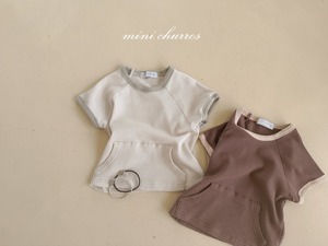 【churros】ワッフルポケットTシャツ 80〜120cm ベージュ 230515