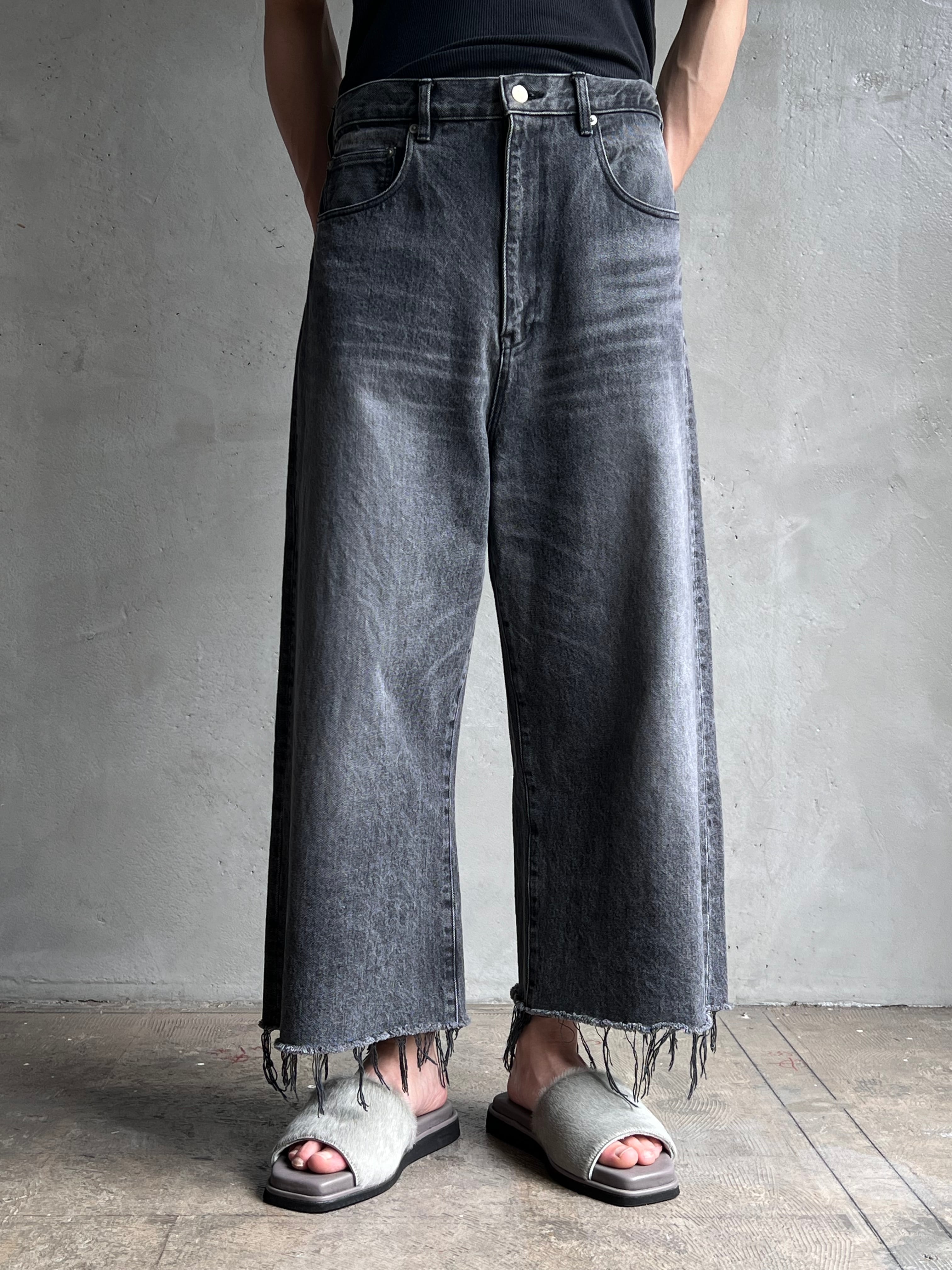 GEN IZAWA / Cropped buggy denim pants (black-wash) | TUNAGI JAPAN