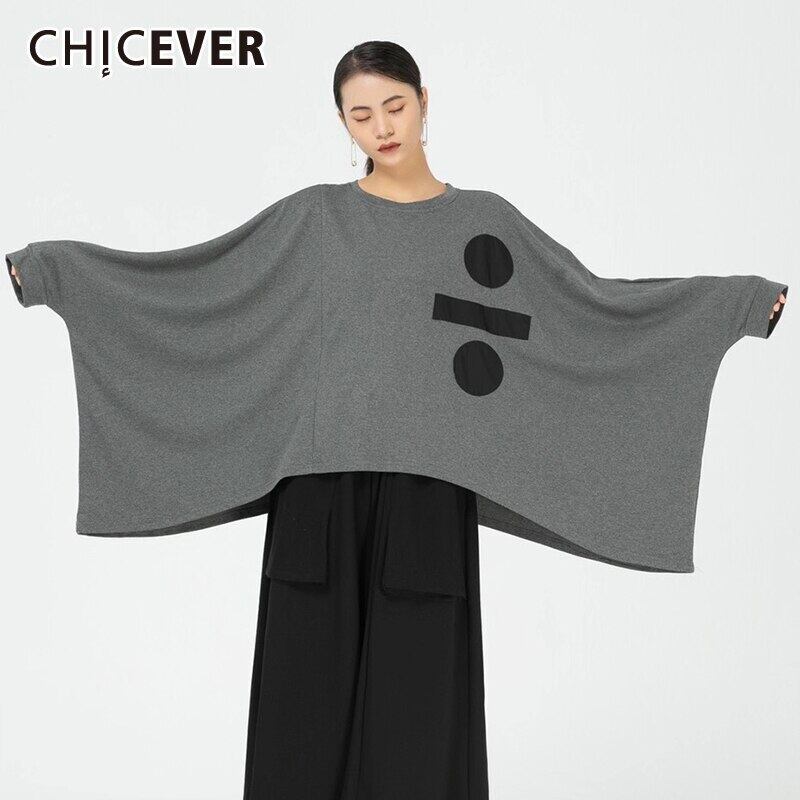 CHICEVERTシャツレディースOネックバットウィング長袖ヒットカラープリント特大ルーズTシャツ2021秋の服 ロング オータム 秋物 6base542040126584