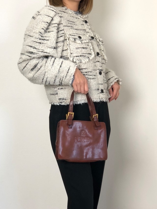 FENDI フェンディ ハンドバッグ ブラウン ロゴ レザー vintage ヴィンテージ オールド 8dvn7y