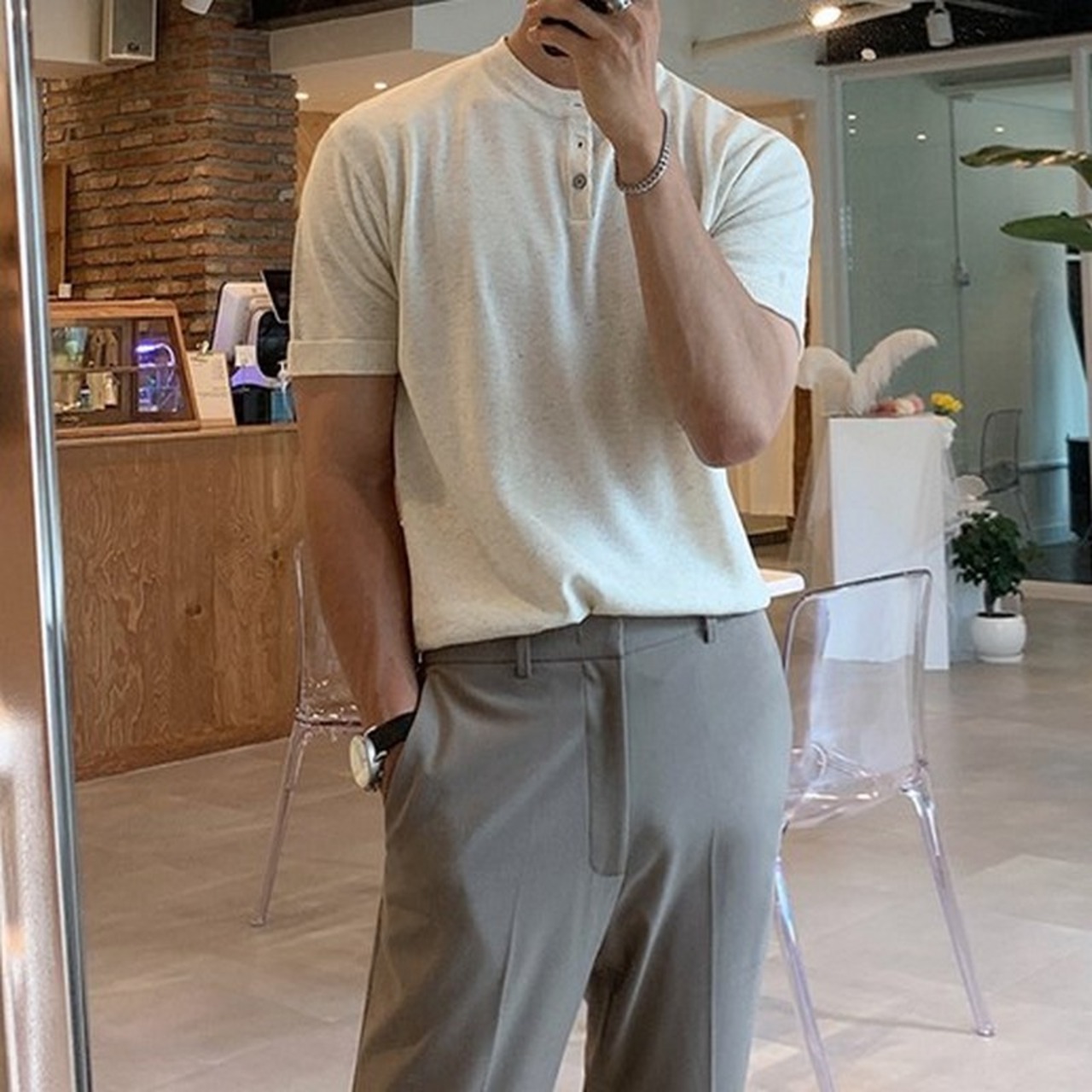 ヘンリーネックニットTシャツ　MT0080234