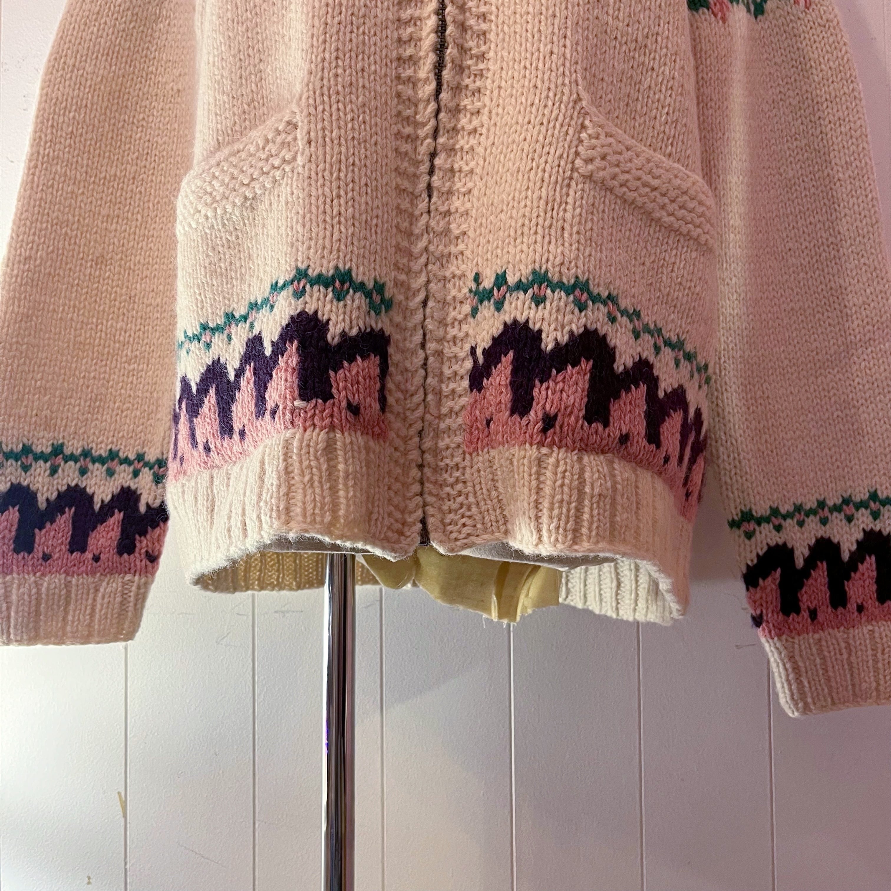 pink purple snowflake zip knit sweater