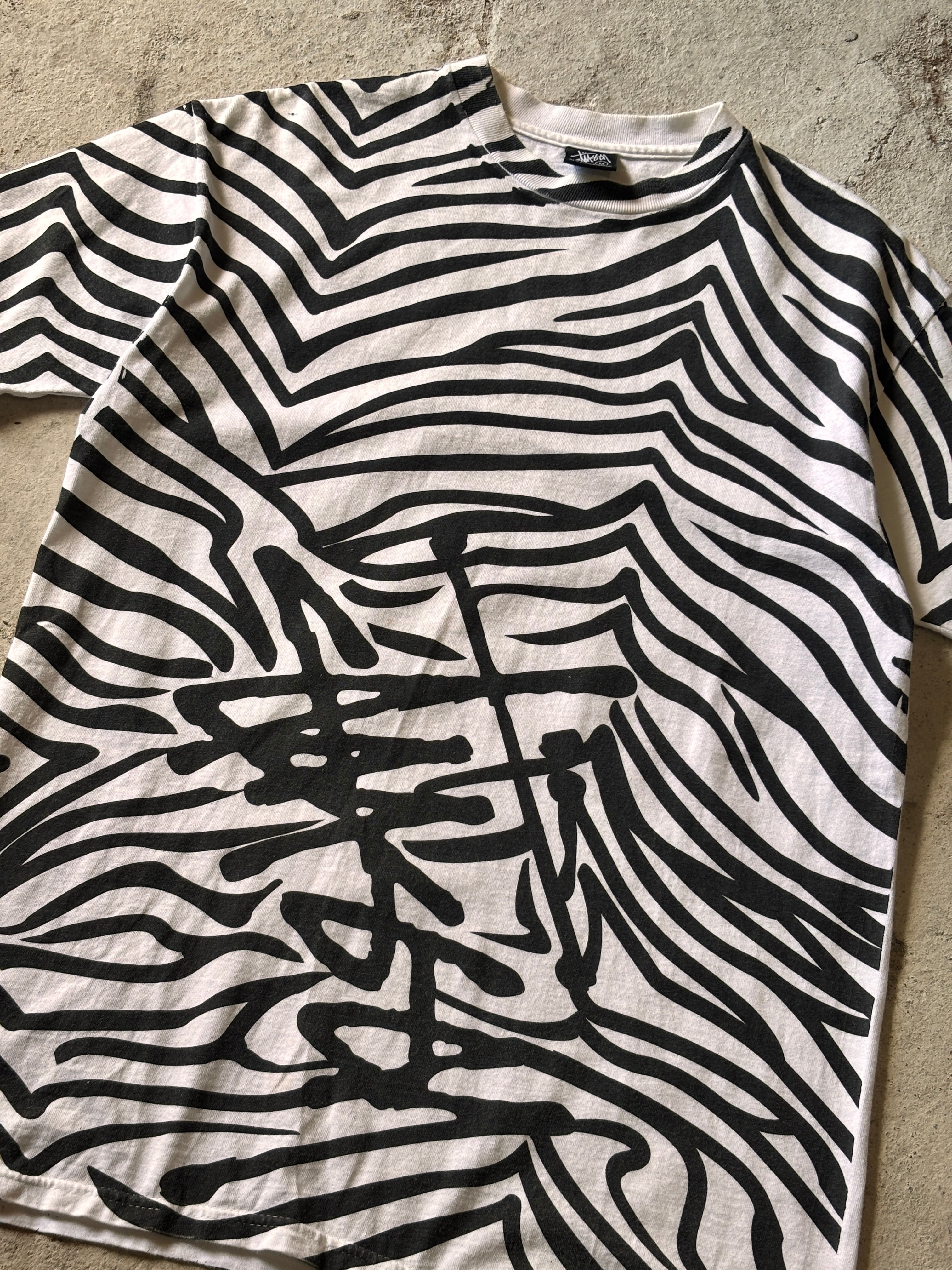 00s OLD STUSSY/Zebra pattern print Tee/M/ゼブラ柄Tシャツ/ストック