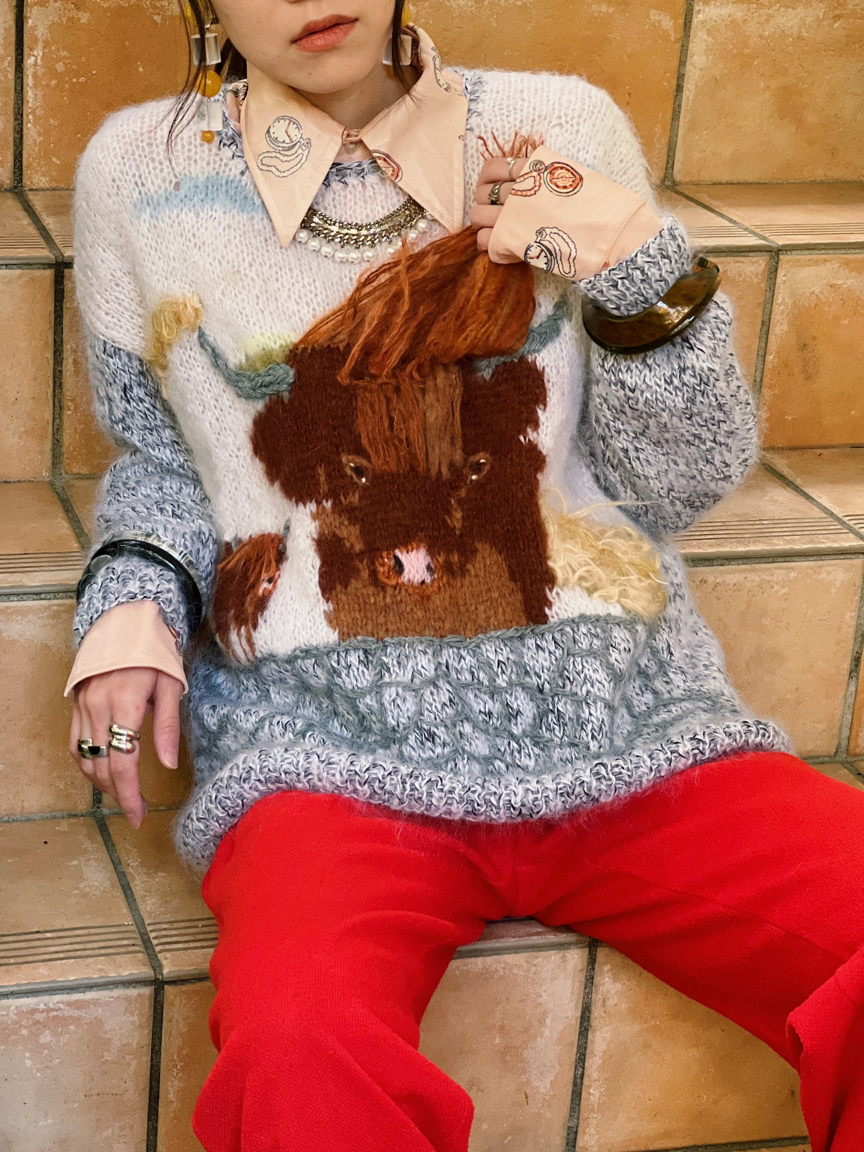 【別注】MADE IN GREAT BRITAIN  animal mohair knit tops ( イギリス製 ハンドメイド アニマル モヘアニット )