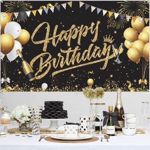 【新着特価】Paready バースデー タペストリー 誕生日 飾り付け 壁掛け フォトポスター 写真背景 壁飾り 大判 横 Happy Birthday おしゃれ 装飾 デコレーション パーティー お祝い 女の子 男の子 ブラック ゴルード