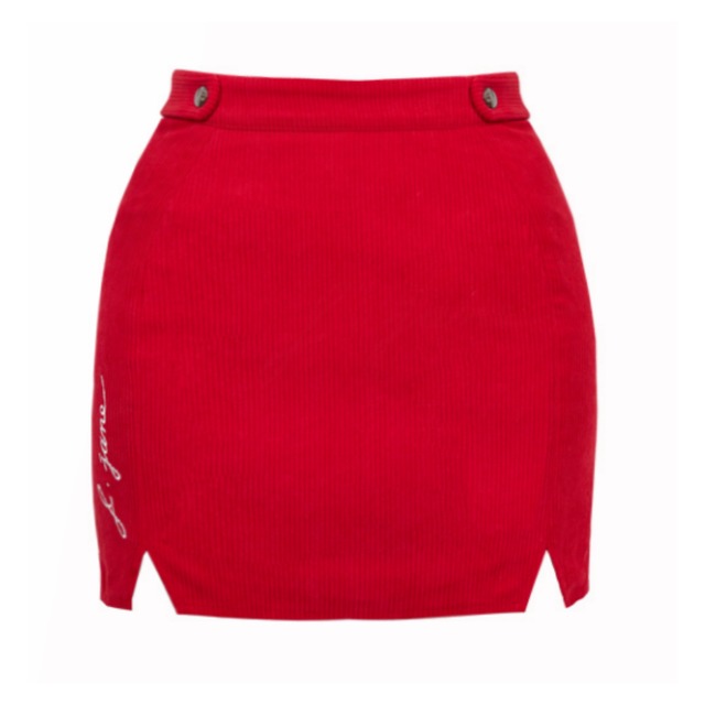 All corduroy slit Skirt（Red）