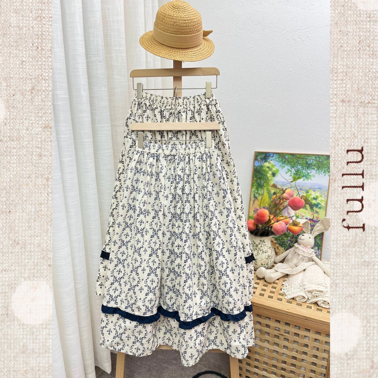 クラシカル小花プリント ギャザースカート 2color fu0951