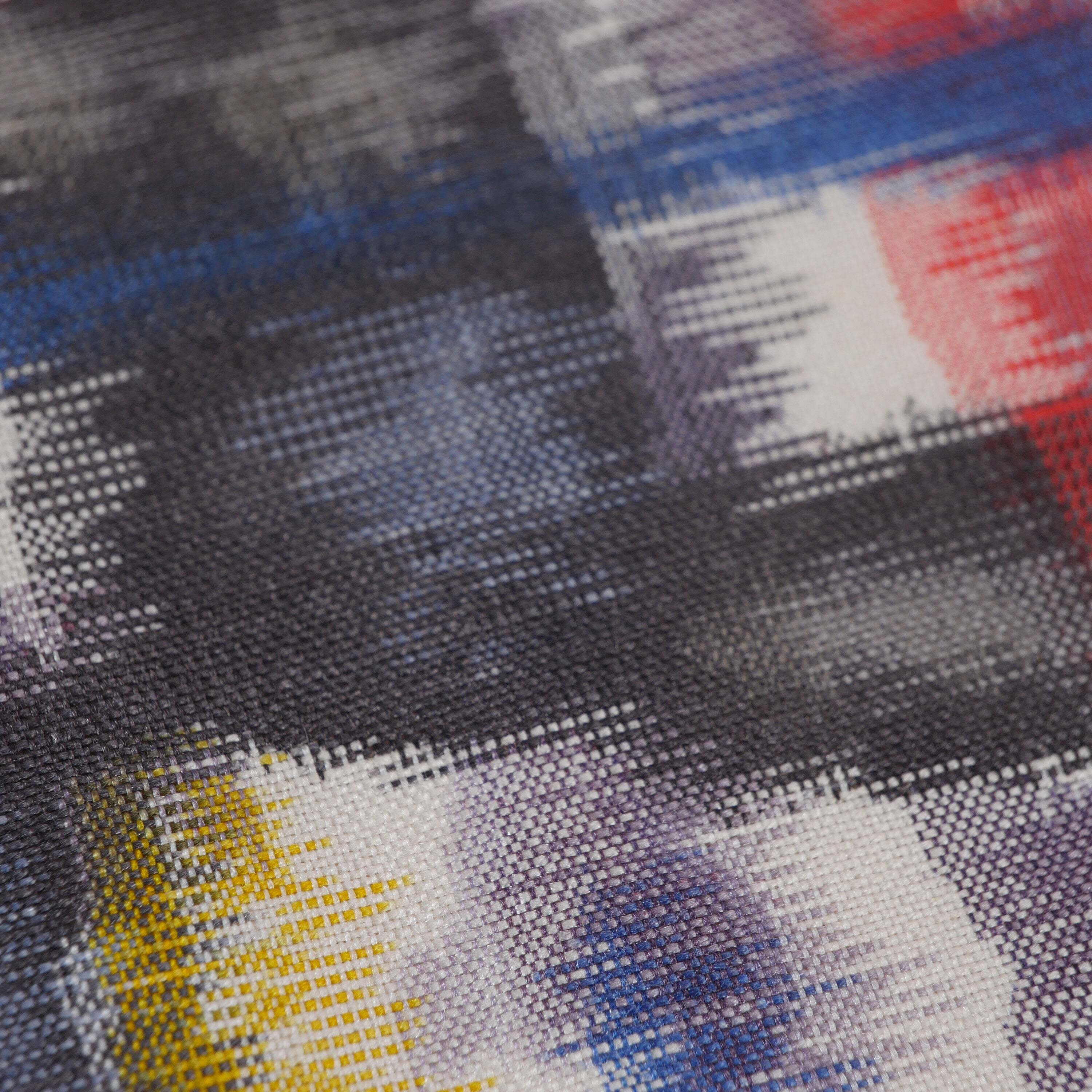 正絹 カラフルデザイン 銘仙着物 | Vintage meisen kimono with colorful paint-like cross-hatched design