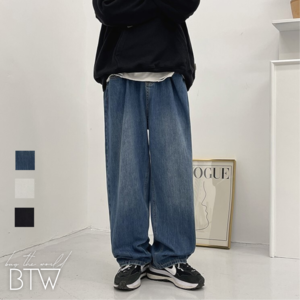 【韓国メンズファッション】 BW798 メンズ シンプル デニムワイドパンツ ウォッシュド ストレート Gパンツ カジュアル