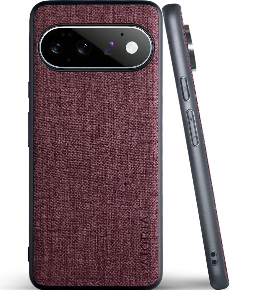 Aioria ケース互換性のGoogle Pixel 11 Pro 生地パターンレザー高級に保護純色スマホケース (Red, for Pixel 11 Pro)