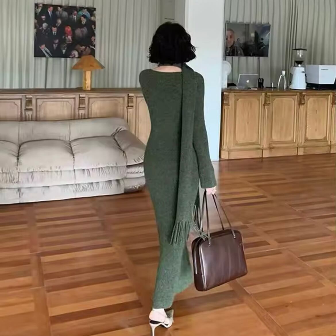 muffler knit long dress