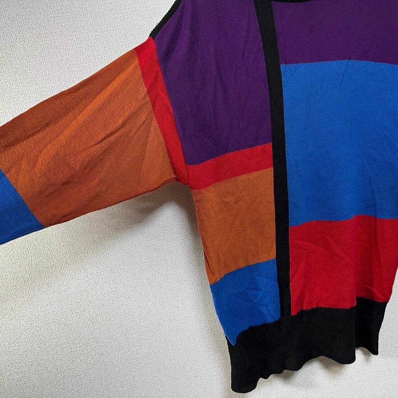 USA製　セーター　ニット　クレイジーパターン　ド派手　紫　オレンジ黒15　古着　激レア　希少　入手困難　肩パッド