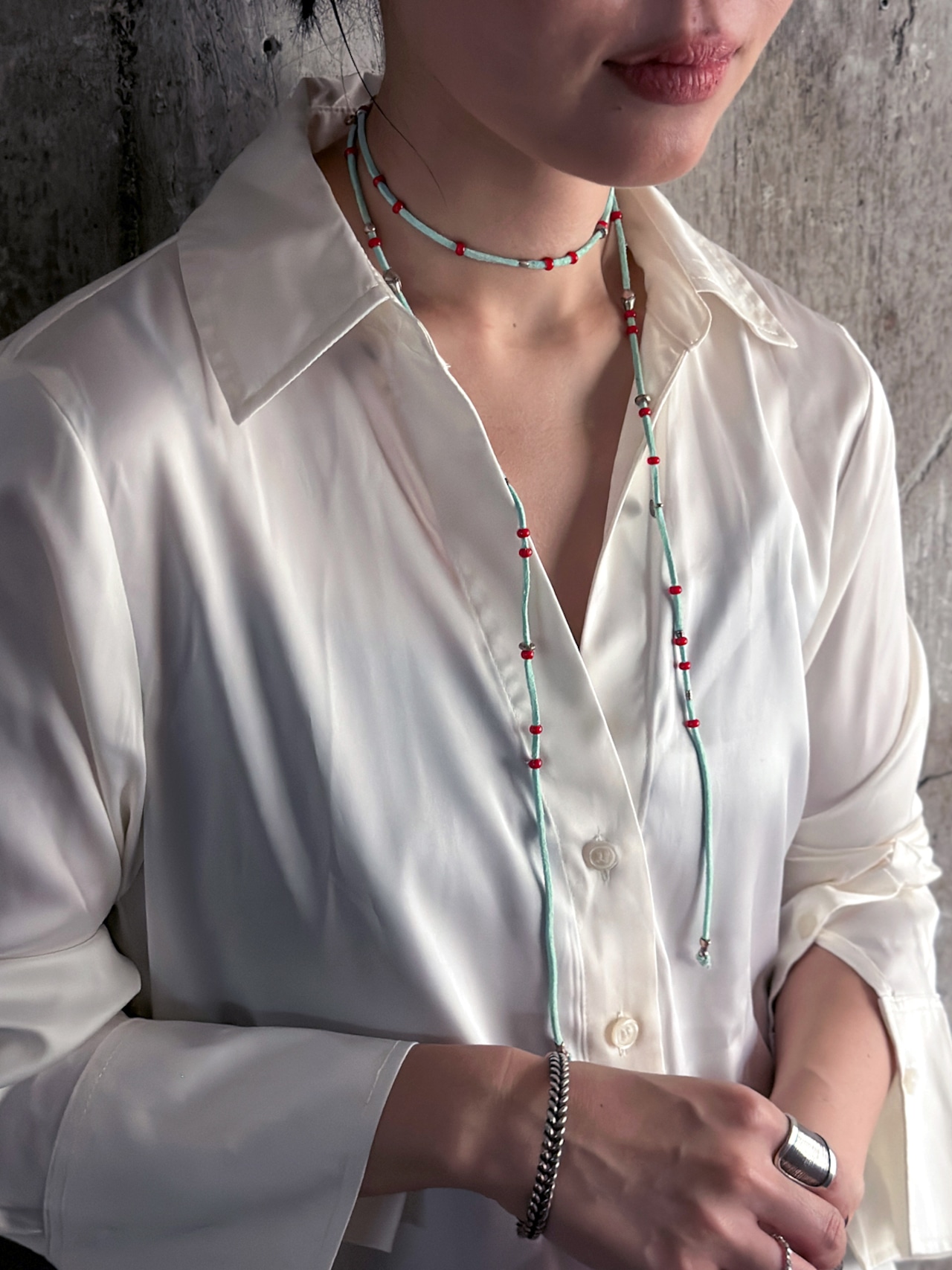 333 original/vintage beads suede code necklace(turquoise)