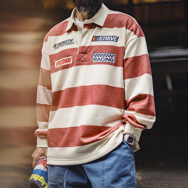 American Retro Racing Stripe Rugby Shirt 00597
