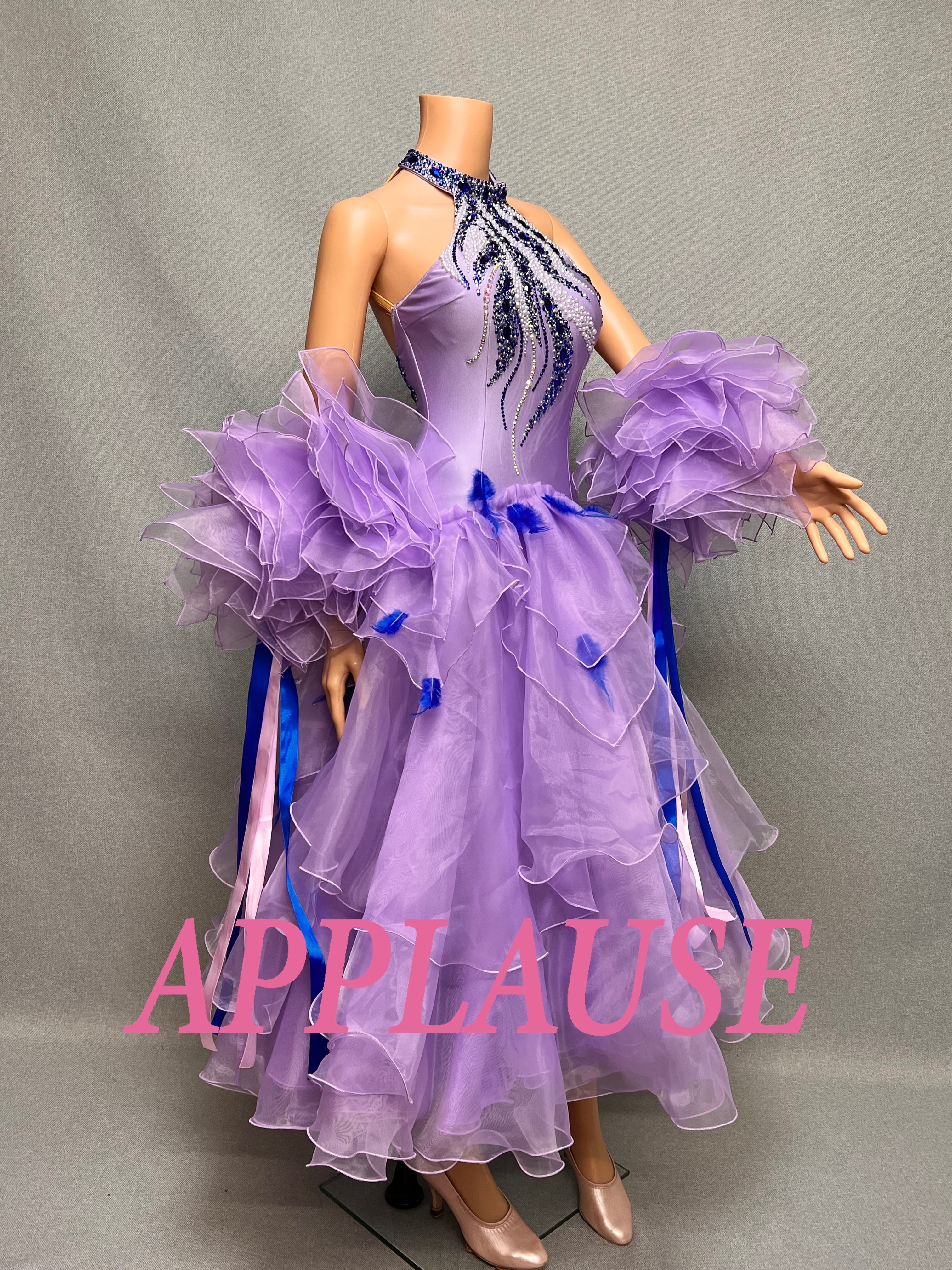 【新着】社交ダンス ドレス　スタンダード　モダンドレス　ラベンダー　M   ST-２６-３  デモ・競技用ドレス　発表会衣装　パーティドレス　ワンピース　舞台衣装