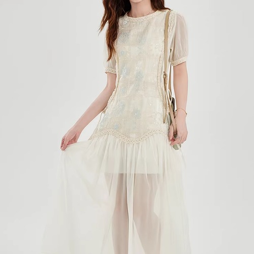 エンブロイダリー切替シアーワンピ ・75797