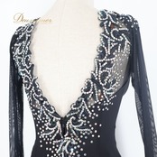 社交ダンス 衣装 Dance fashion design room ドレス ワンピース ラテン ブラック系 黒 レース デモ 競技 ダンス パーティ 発表会 軽い 薄い 長袖 上品 高級感 舞台衣装 エレガント 上品