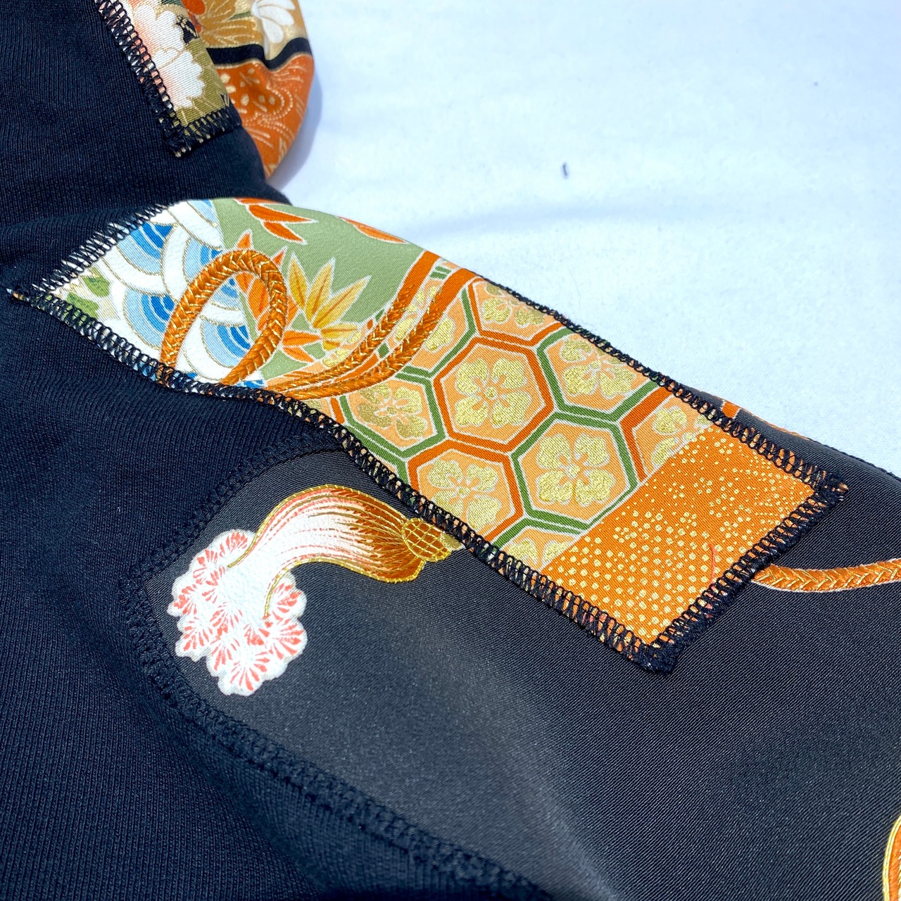 【hoodi58】 Remake Hoodie black × kimono