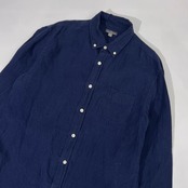 LL BEAN SIGNATURE エルエルビーン BD ボタンダウン 長袖シャツ M/ネイビー メンズ 麻