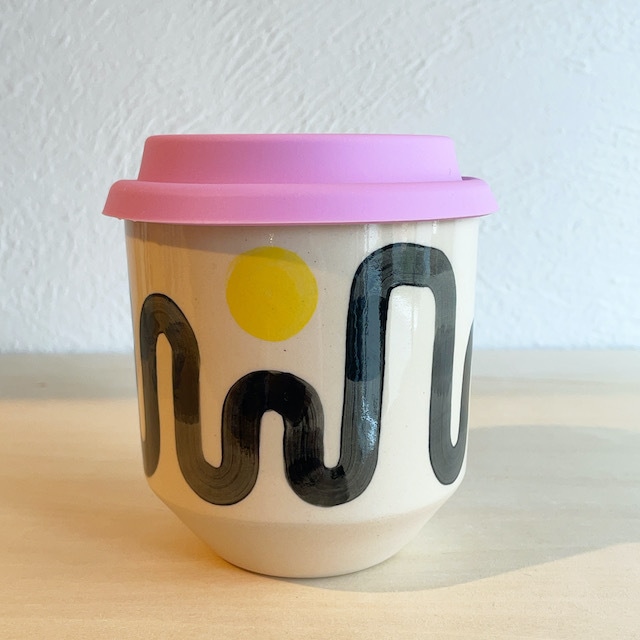 STEPH LIDDLE "The Moment Cup" Wiggle with Yellow Dot -white stoneware