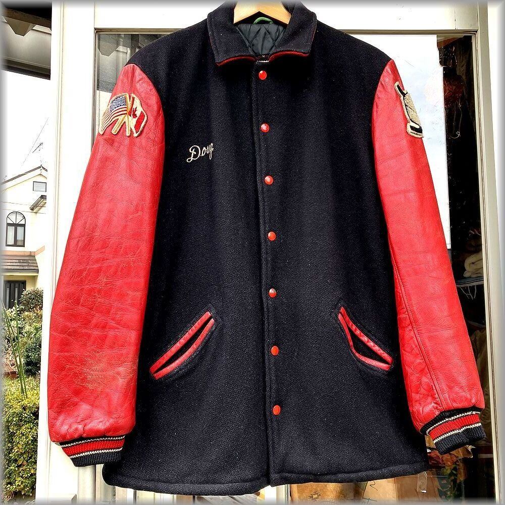 ☆Marguarts SPORTSWEAR ビンテージ 70s 袖革 ロング丈 スタジャン