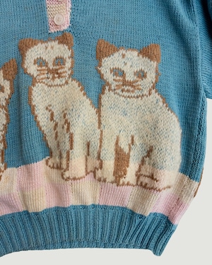 【古着】3匹の子猫の七分袖ボタンニット