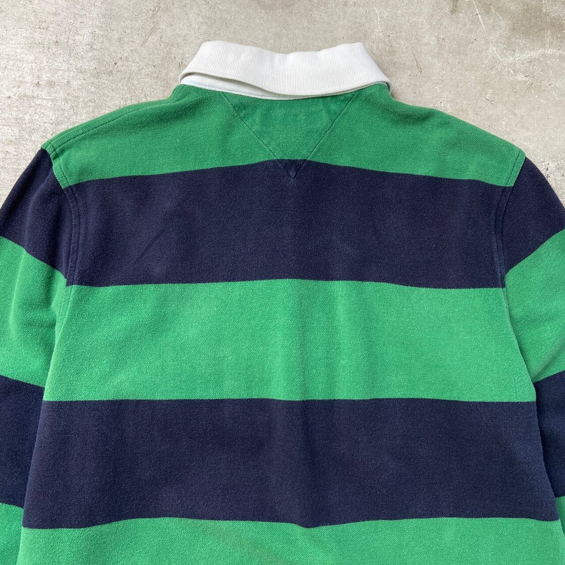 TOMMY HILFIGER トミーヒルフィガー ボーダー ロゴ刺繍 長袖ポロシャツ 
