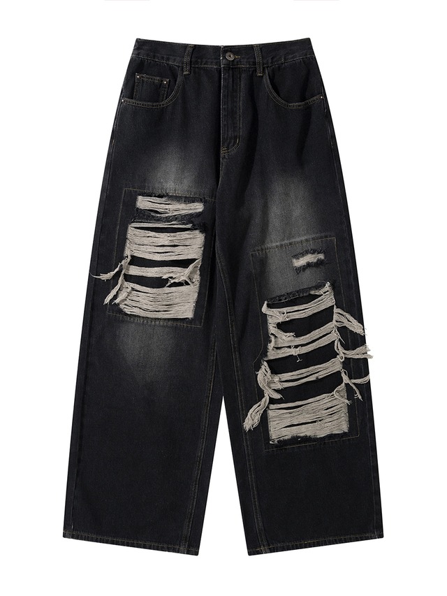 Distressed wide denim pants 0005
