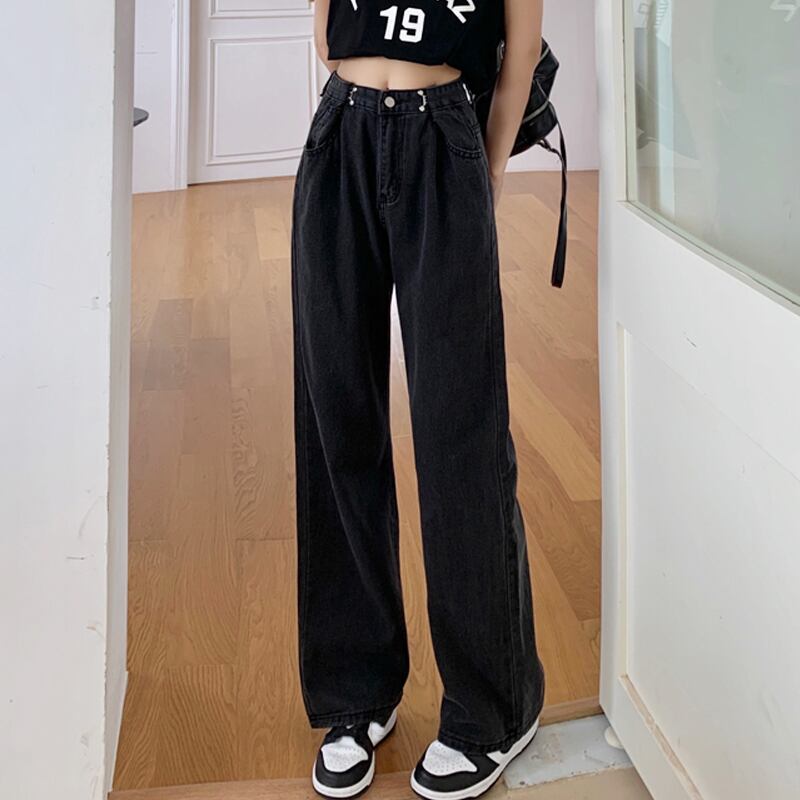 スプリングオータムハイウェストウェストジーンズ ルーズパンツ 春物 秋物 スーパーモール74417984897