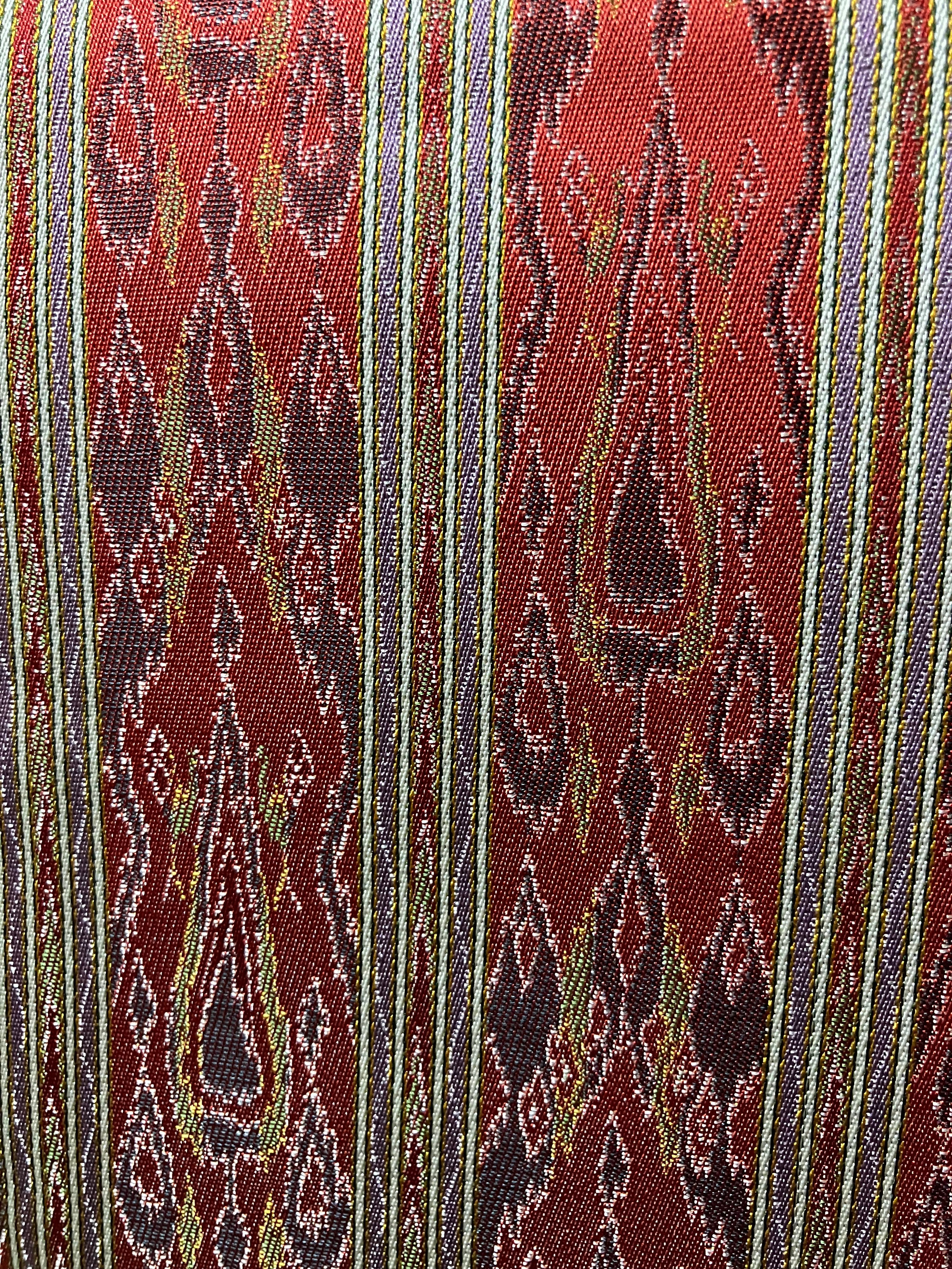 名古屋帯（朱赤地鼠縞に太子間道）