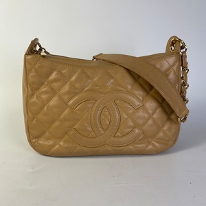 【最終処分SALE】CHANEL シャネル ココマーク  キャビアスキン ショルダーバッグ ベージュ A-7554