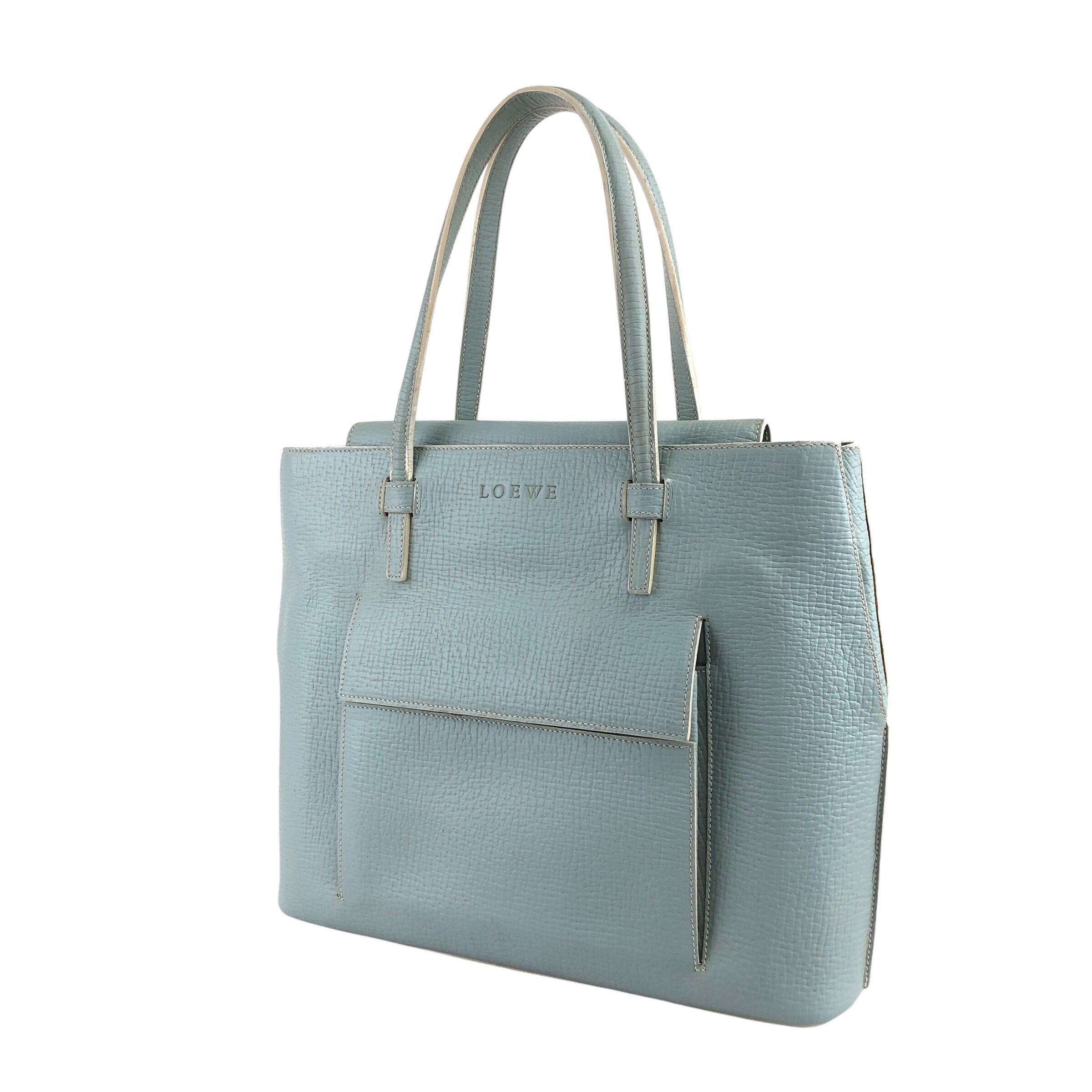 LOEWE ロエベ ハンドバッグ 水色 ブルー ロゴ レザー vintage