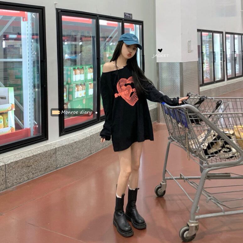 レッドルーズトップス サマープリントカジュアルTシャツ ロング 夏物 モンロー18214974332