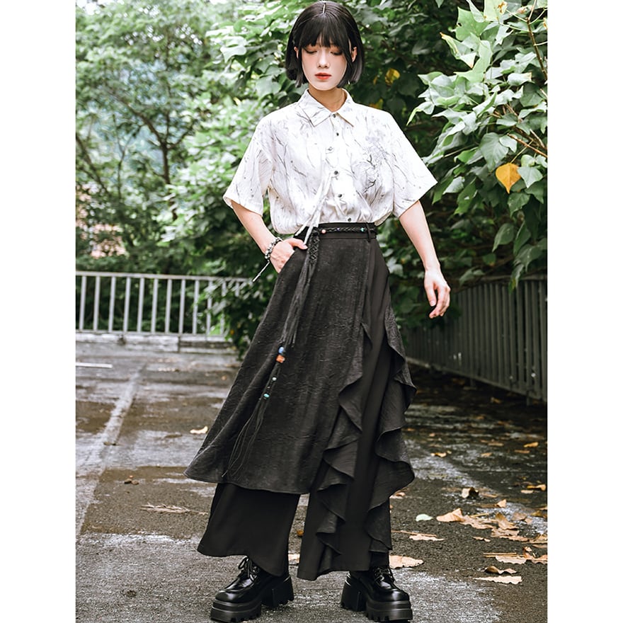 中華ゴシック 古怪舎 アシンメトリー レイヤード パンツ 中華系ファッション 30代ファッション 夏服