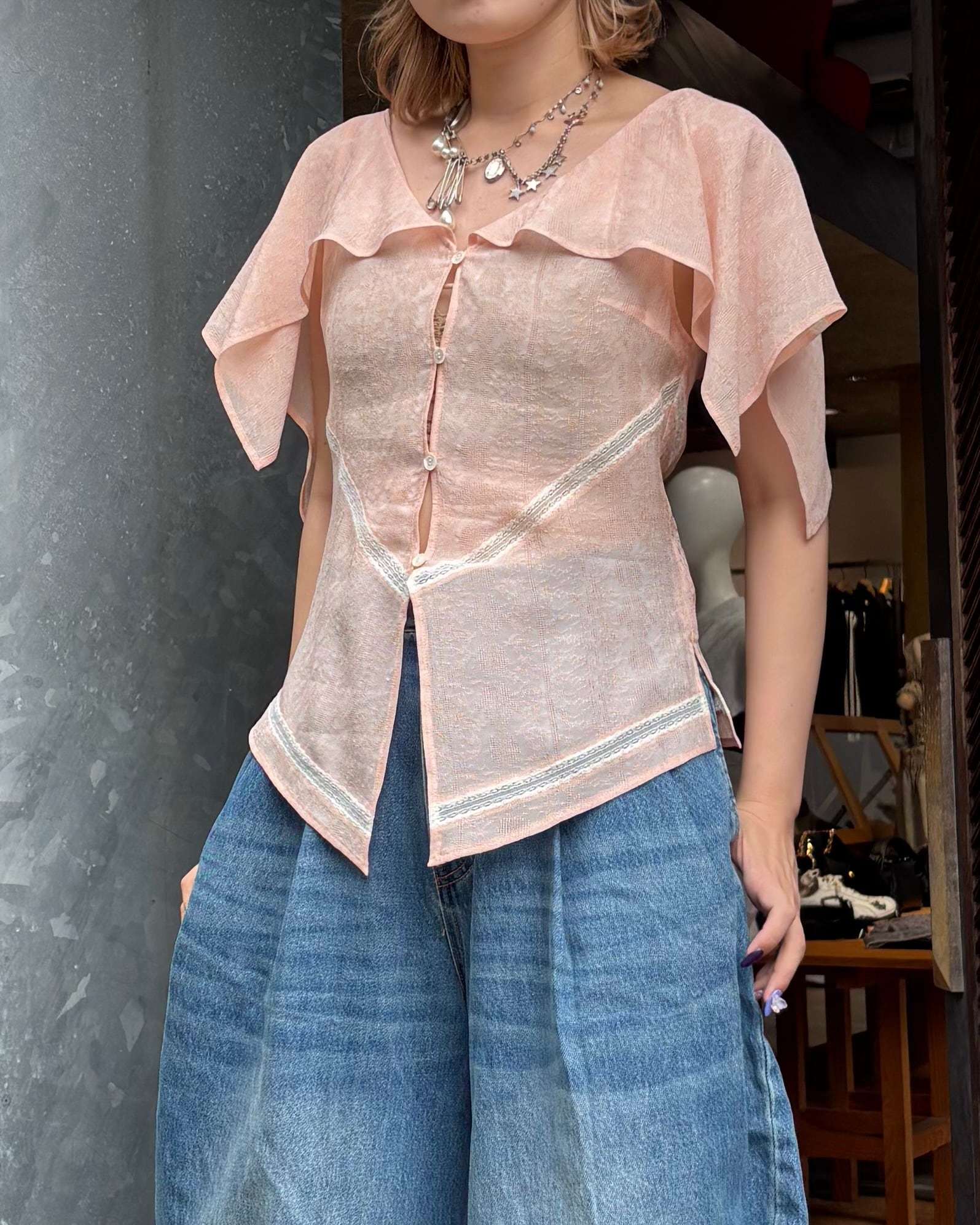 26SS】FETICO フェティコ / レースジャガードブラウス / LACE JACQUARD
