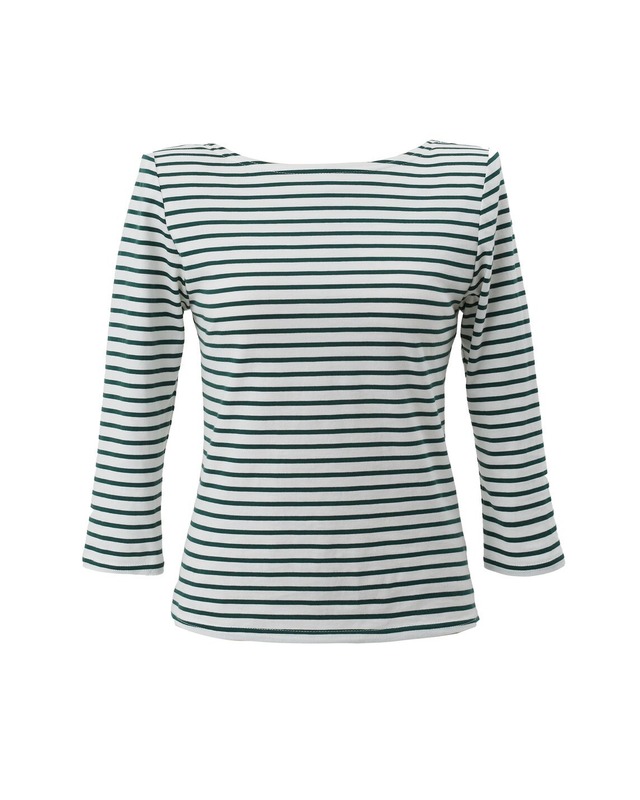 バックオープンボーダートップス Renald　ホワイト×グリーン