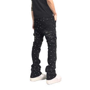 fade studs stone flare black denim 【ES021】