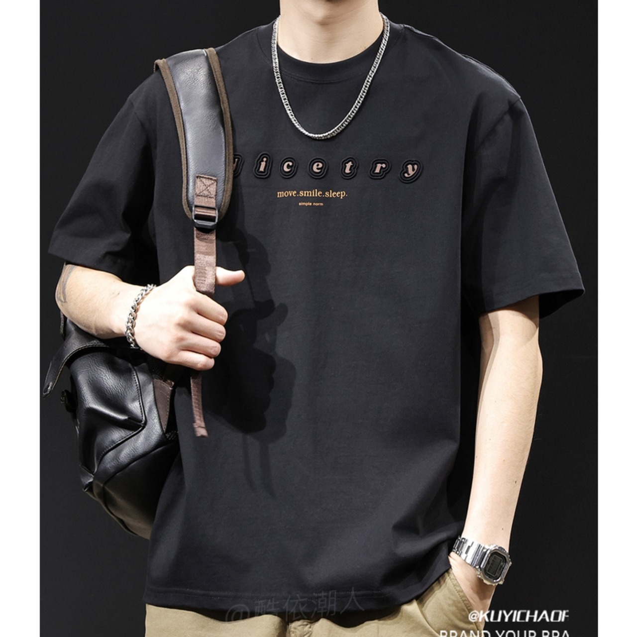 Crew Neck Text Graphic Short Sleeve T-Shirt ◇2color H0447