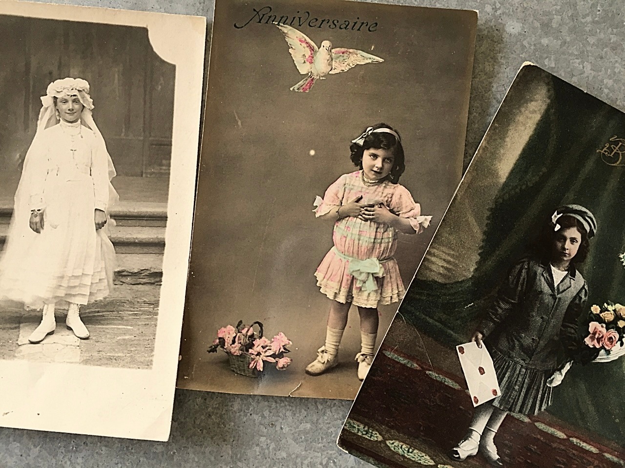 1900s france antique 永遠の少女と少年 ポストカード 3p