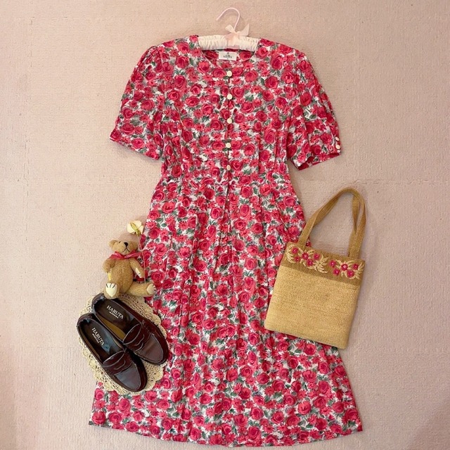 ROBERTA / pink rose garden one-piece