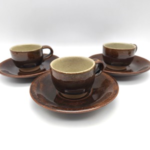 津軽焼・コーヒーカップ・ソーサー付・カップ＆ソーサー・3客セット・No.260903-38・梱包サイズ80