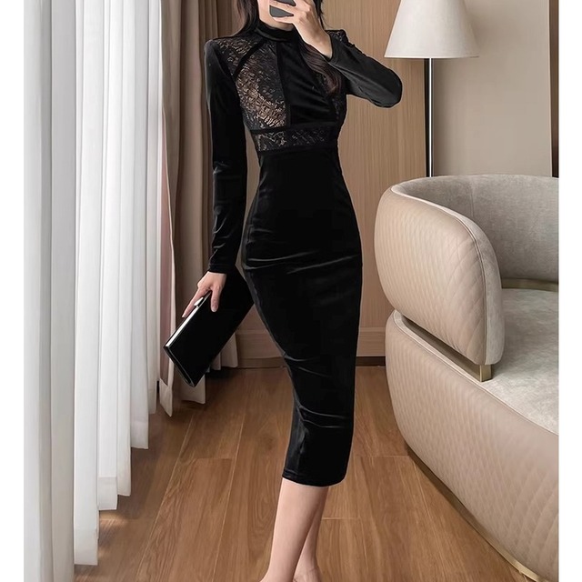 Lace Long Sleeve Midi Dress　　V3124