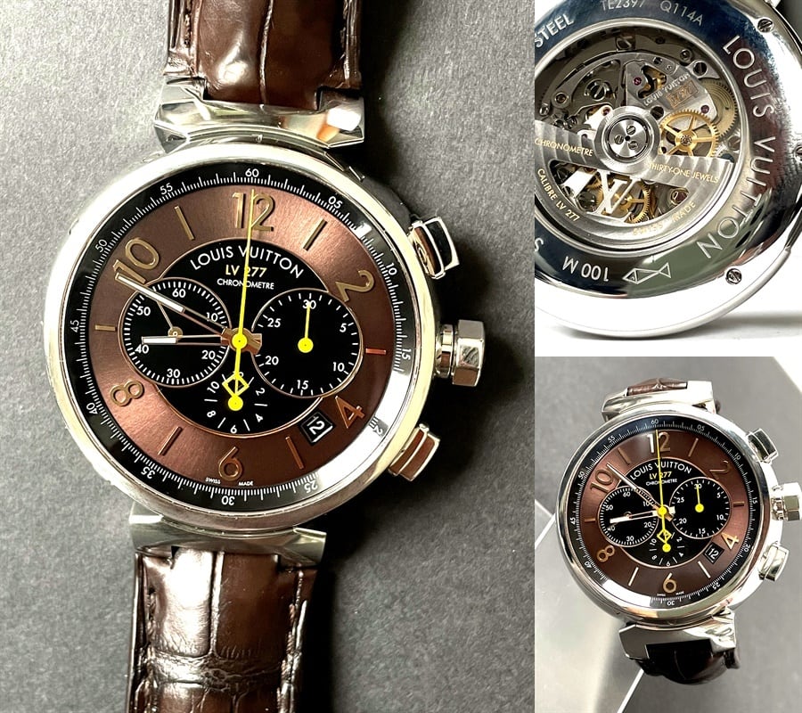 LOUIS VUITTON ルイヴィトン ルイヴィトン タンブール クロノグラフ エルプリメロ LV211 裏スケ シースルーバック オートマチック クロコ レザーベルト