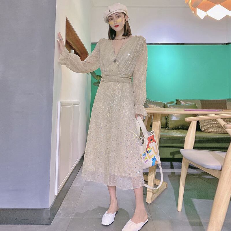 ファッショナブルな明るいシルクのルーズドレスを増やすための秋の新しい長袖プラスサイズの女性のミドル丈プラス肥料の2020バージョン ミックスインファッション28453023468