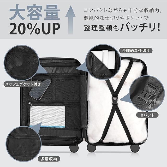 meer] スーツケース 超軽量 キャリーケース キャリーバッグ 隠しフック