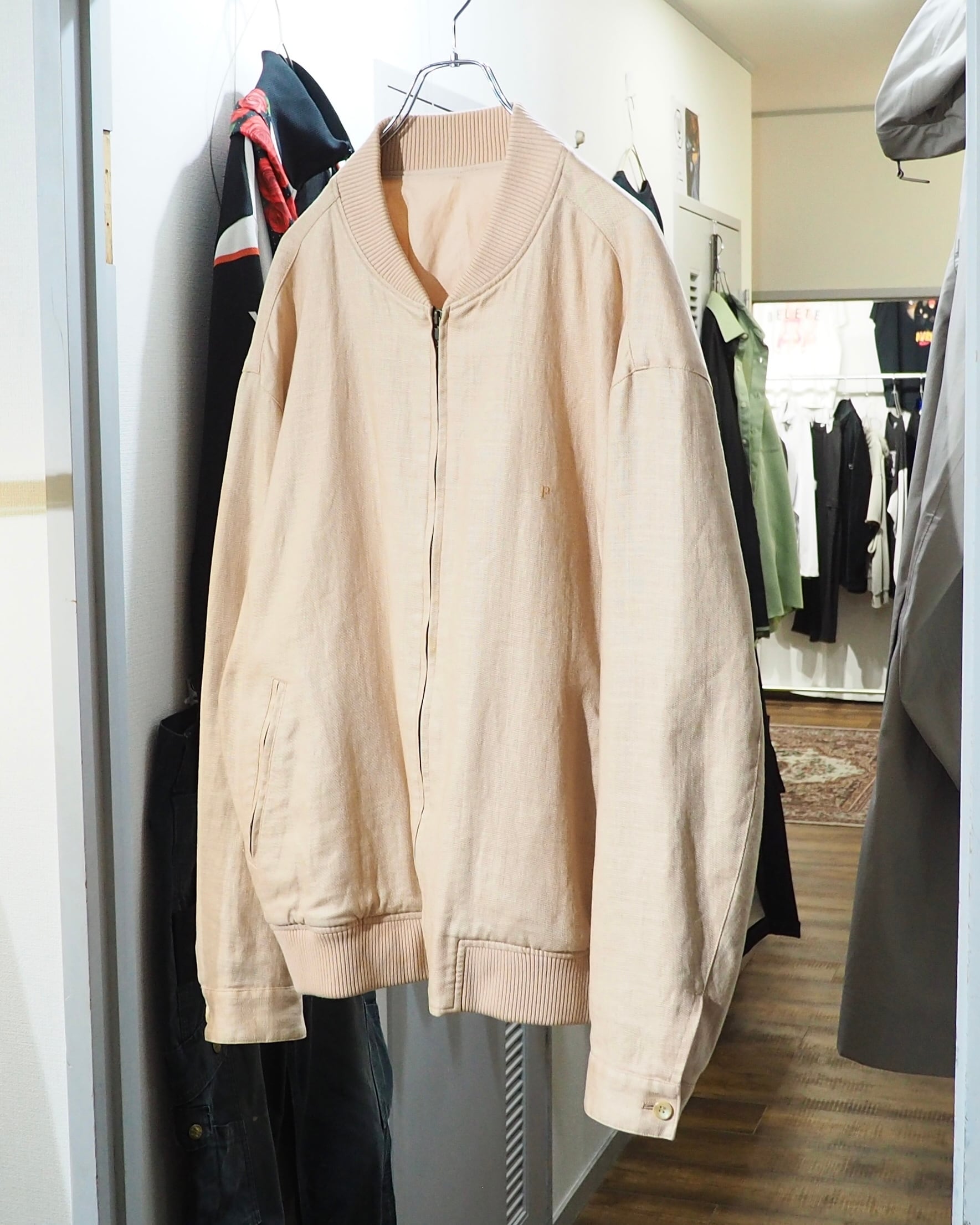 " PAPAS " Soft Light Beige color vintage loose Linen jacket