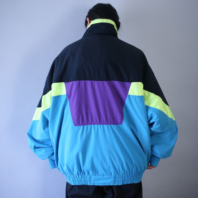 cyber neon color over silhouette zip-up blouson