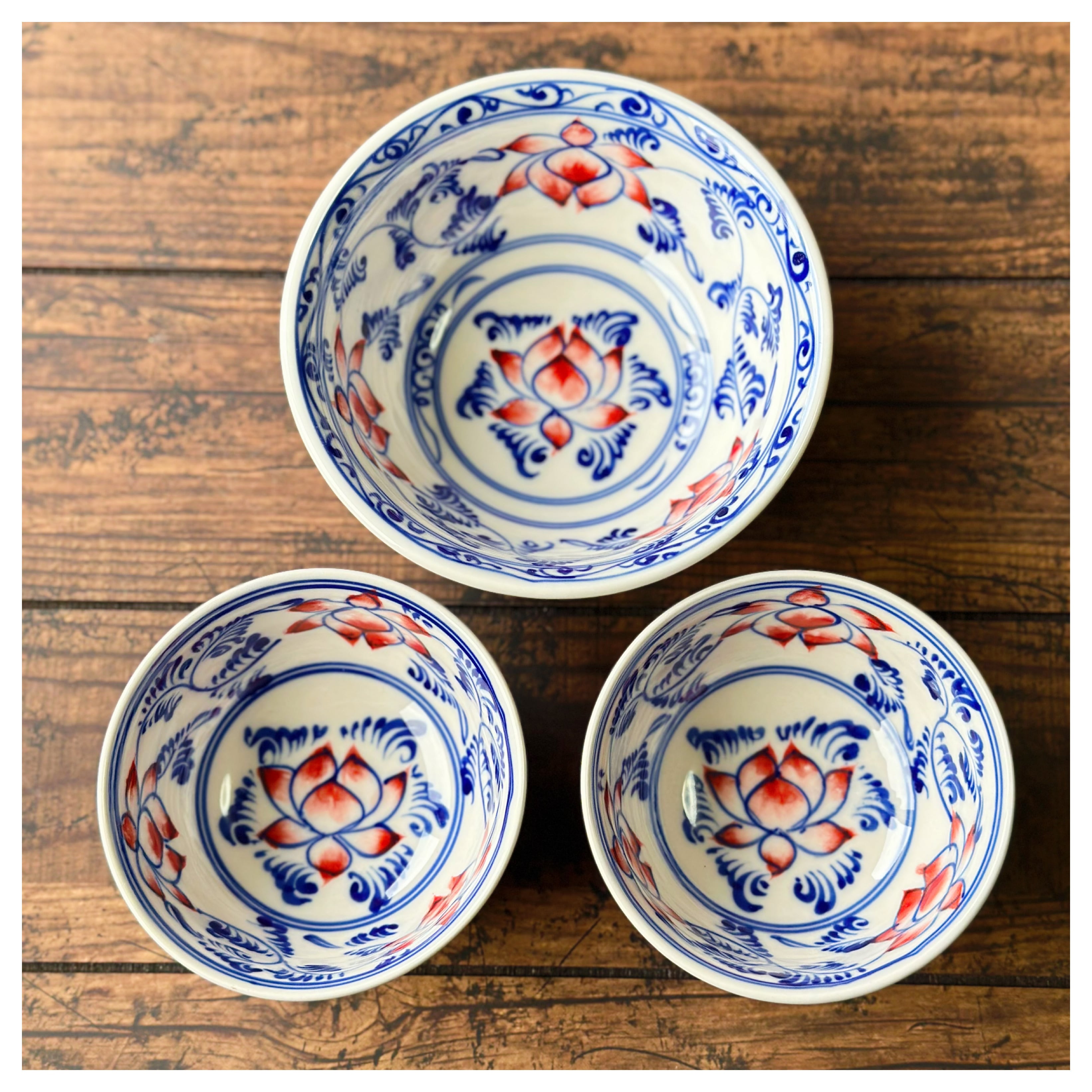 新品 ベトナムのバッチャン焼き 蓮柄の鉢4枚セット ベトナムのバッチャン焼き 蓮柄の小鉢4枚セット | Kc-Labo's shop